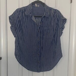Blue and White Striped Button-Up Shirt